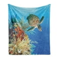 thumbnail image 1 of Turtle Soft Flannel Fleece Throw Blanket, Colorful Underwater Animal Swimming Among the Coral Reef Scenic Exotic View, Cozy Plush for Indoor and Outdoor Use, 50" x 60", Multicolor, by Ambesonne, 1 of 6