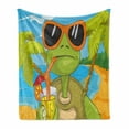 thumbnail image 1 of Turtle Soft Flannel Fleece Throw Blanket, Cool Sea Animal Sunglasses Drinking Cocktail at the Beach Cartoon, Cozy Plush for Indoor and Outdoor Use, 70" x 90", Green Orange Pale Blue, by Ambesonne, 1 of 6