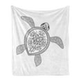 thumbnail image 1 of Turtle Soft Flannel Fleece Throw Blanket, Turtle Design Tattoo Style Doodles Floral Ornaments, Cozy Plush for Indoor and Outdoor Use, 50" x 70", White Black, by Ambesonne, 1 of 5