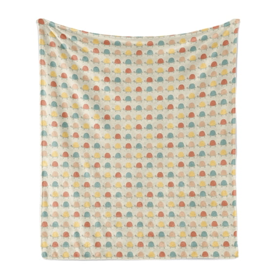 Turtle Soft Flannel Fleece Throw Blanket, Happy Turtles with Hand Drawn Patterns of Polka Dots Chevron Zig Zags and Stripes, Cozy Plush for Indoor and Outdoor Use, 70" x 90", Multicolor, by Ambesonne
