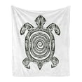 thumbnail image 1 of Turtle Soft Flannel Fleece Throw Blanket, Maori Tattoo Style of Sea Animal Tribal Spiral Form Tropical, Cozy Plush for Indoor and Outdoor Use, 60" x 80", Black and White, by Ambesonne, 1 of 5