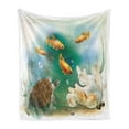 thumbnail image 1 of Turtle Soft Flannel Fleece Throw Blanket, Ocean Life Illustration Aquarium Tropical Animals Goldfishes and Seashells, Cozy Plush for Indoor and Outdoor Use, 70" x 90", Multicolor, by Ambesonne, 1 of 5