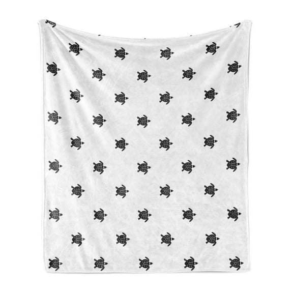 Turtle Soft Flannel Fleece Throw Blanket, Repeated Motifs of Crawling Sea Animals Oceanic Exotic Layout Print, Cozy Plush for Indoor and Outdoor Use, 50" x 60", Charcoal Grey and White, by Ambesonne