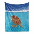 thumbnail image 1 of Turtle Soft Flannel Fleece Throw Blanket, Sea Turtle Chelonia Mydas on Water Surface Caribbean Beach Tropics, Cozy Plush for Indoor and Outdoor Use, 50" x 70", Violet Blue Pale Brown, by Ambesonne, 1 of 6