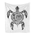 thumbnail image 1 of Turtle Soft Flannel Fleece Throw Blanket, Tribal Hawaiian Pattern Tropic Maori Style Tattoo Design, Cozy Plush for Indoor and Outdoor Use, 60" x 80", White and Black, by Ambesonne, 1 of 5