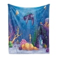 thumbnail image 1 of Turtle Soft Flannel Fleece Throw Blanket, Underwater World Style Illustration Funny Fish Jellyfish Sea Horse, Cozy Plush for Indoor and Outdoor Use, 50" x 70", Purple Orange Aqua, by Ambesonne, 1 of 6