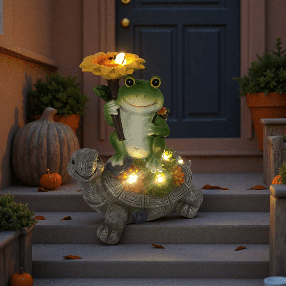 10 Inch Solar Turtle Garden Statue Outdoor Decor Animal Figurine Light for Patio Yard Outside Home Art Ornament Gifts