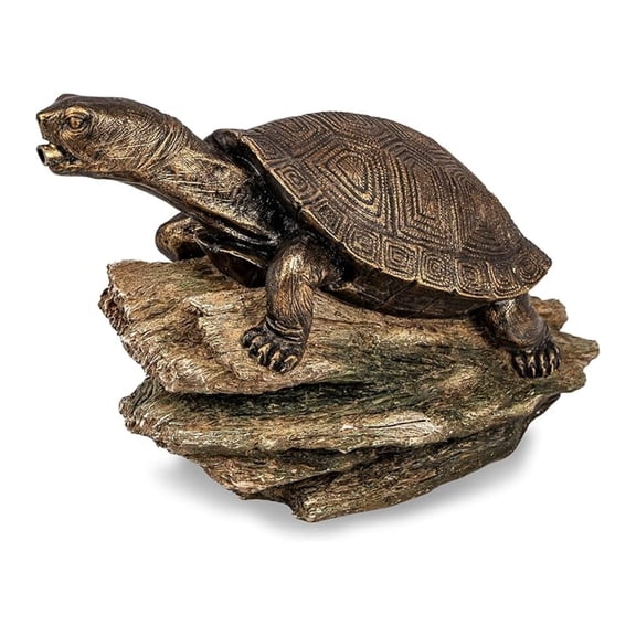 Turtle Spitter Fountain Pond Garden Decor - Polystone Outdoor Waterfall Feature, 11.5" Long