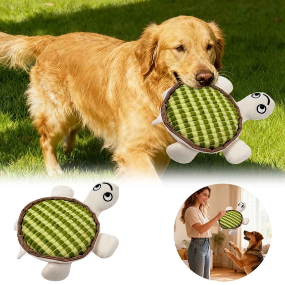 Turtle Squeaky Plush Toy for Dogs with Loud Squeaker & Crinkle Sound Flat Chew Toy for Boredom Relief Soft Cuddle Companion for Small to Medium Dogs 9.1" x 11.8"