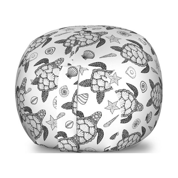 Turtle Storage Toy Bag Chair, Nautical Animals Pattern Sea Turtle Shells and Starfish Monochrome Illustration, Stuffed Animal Organizer Washable Bag, Small Size, Black and White, by Ambesonne