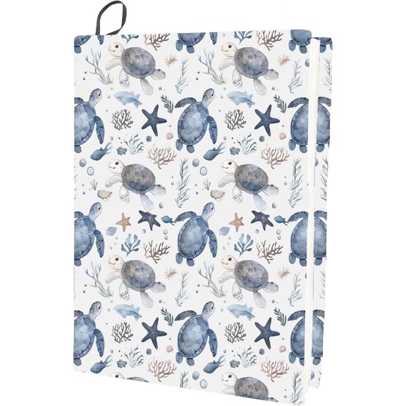 Turtle Stretchable Book Cover Sea Animal Washable Reusable Large Nylon Book Protector Elastic Notebook Wraps Suitable for Hardcover Books Classroom Students