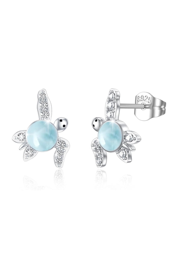 Turtle Stud Earrings 925 Sterling Silver Larimar Turtle Earrings for Women Hypoallergenic Turtle Stud Earrings Ocean Jewelry Gifts for Birthday