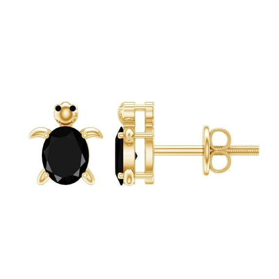 Rosec Jewels Turtle Stud Earrings with Oval Cut Black Onyx for Women (AAA Quality), 18K Yellow Gold