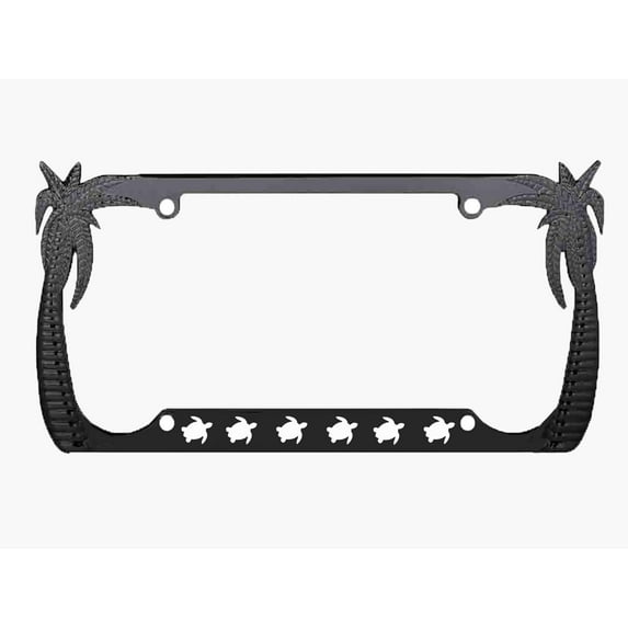 Turtle Style Palm Tree Heavy Duty Metal License Plate Frame Personalise/Car Accessories Car Tag Holder Cover (Black/White)