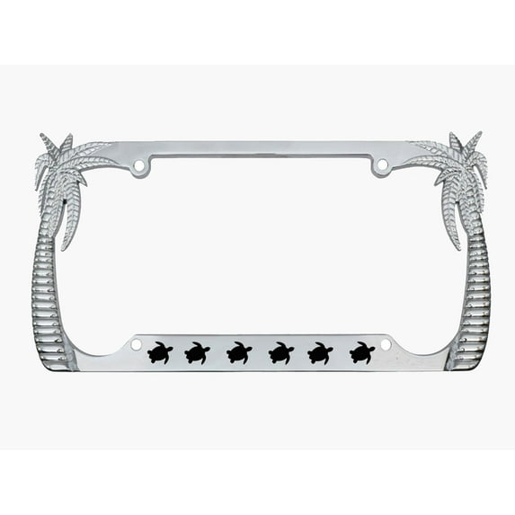 Turtle Style Palm Tree Heavy Duty Metal License Plate Frame Personalise/Car Accessories Car Tag Holder Cover (Chrome/Black)