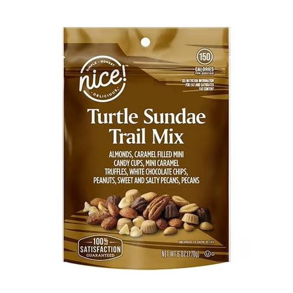 Turtle Sundae Trail Mix Sweet & Salty Snack Mix with Almonds, Caramel Candy Cups, Truffles, White Chocolate Chips & Pecans, Nice 6oz Bag