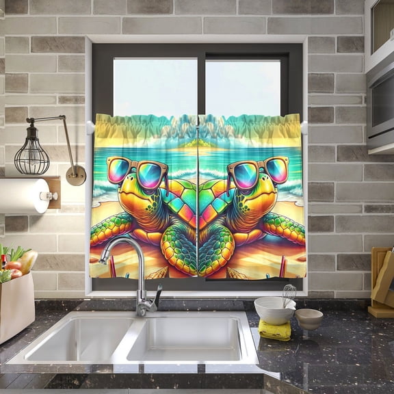 Turtle Sunglasses Beach Sea Kitchen Curtains Half Tier Curtain 2 Rod Pockets Bathroom Bedroom Cupborad Living Room 27"x24"