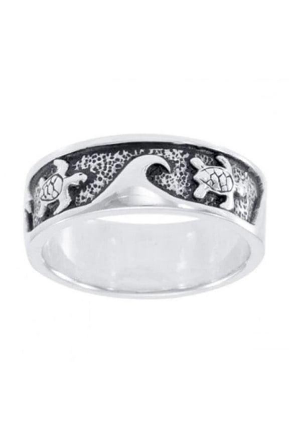 Turtle Surf Waves 925 Sterling Silver Ring Ocean Sea Fine Animal Totem Jewelry