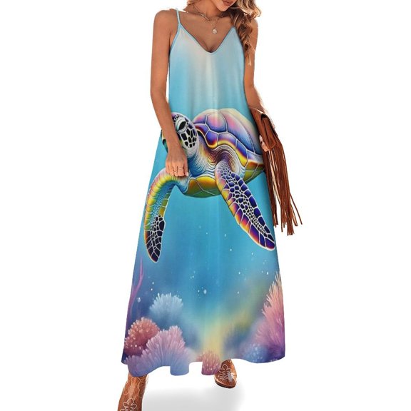 Turtle Swimming Art Sleeveless Dress Women's Evening Dress Womans Clothing