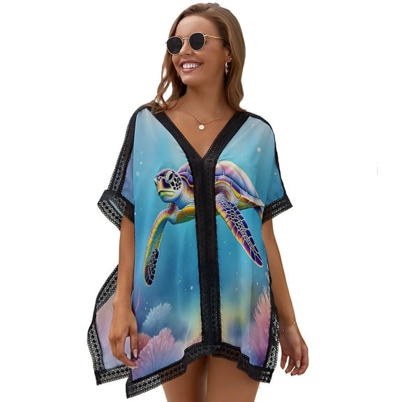 Turtle Swimming Art Women's Swimsuit Coverup Summer Beach Cover Up Bathing Suit Dress