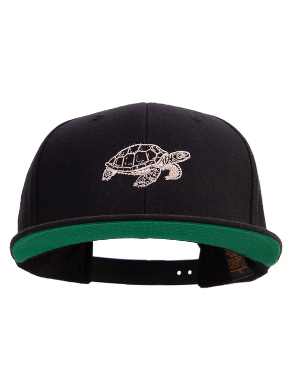 Turtle Swimming Embroidered Wool Blend Prostyle Snapback - Black OSFM