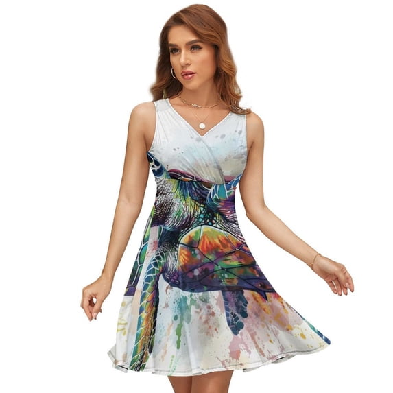 Turtle Swimming Women's Tank Dress V Neck Sleeveless Summer Sundress
