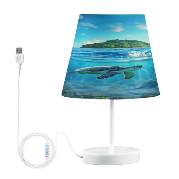 Turtle Swimming and Island Desk Lamp LED Table Nightstand Lamps with 3 Color Temperatures for Home Bedroom Living Room Decor 8x12