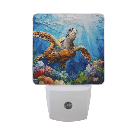 Turtle Swimming under Sea LED Night Light with Smart Sensor Plug Into Wall Dusk to Dawn 2 packs