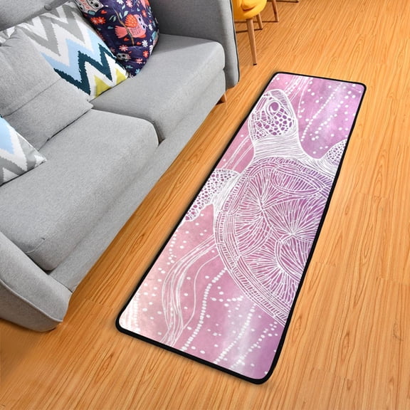 Turtle Swims in Dreamy Ocean Long Floor Mat Runner Rug Area Mat Noise Reduction Water Absorbent Non-Slip 72" x 24"
