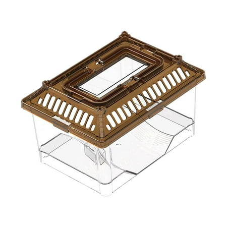 Turtle Tank Aquarium Transparent Turtle Tank with Cover 6.69*4.92*4.13inch Terrace Reptile Terrarium Prevent Climbing Escaping Reptile Carrier for Crabs Crayfish Tortoise