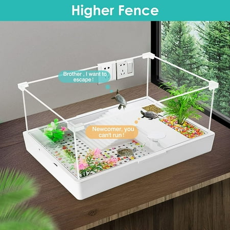 Turtle Tank Aquarium with Light, Reptile Aquarium Terrapin Lake with Water Pump Tank for Pet Turtle Reptile Habitat(15.7''x11.8''x10'')