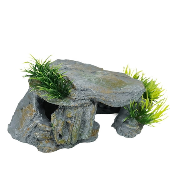 Turtle Tank Decor, Reptile Enclosure Accessories, 9X6 In, Artificial Aquarium Plants, Basking Platform, Turtle Platform, Rock Hiding Cave, 1 Pc