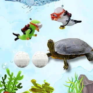 Aquarium Decor for Turtle/Fish Tanks, 4-Piece Luminous: Floating Resin Divers + Nitrifying Filter Balls, Size Small