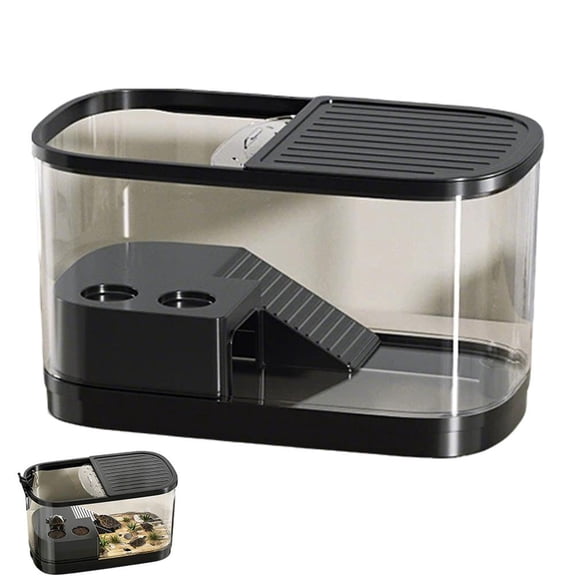 Turtle Tank Ecological Landscape Habitat, Small Luxury Terrapin Villa with Basking Platform, Drainable Breeding Tank for Red Eared Slider