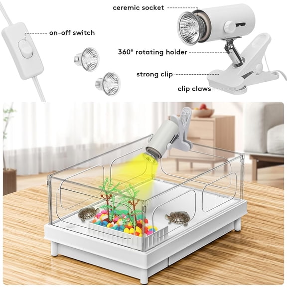 Turtle Tank Kit - Starter Aquarium with Light, Filter, Colored Rocks, Brush, Plant for Turtles, Crabs, Crayfish, Small Reptiles