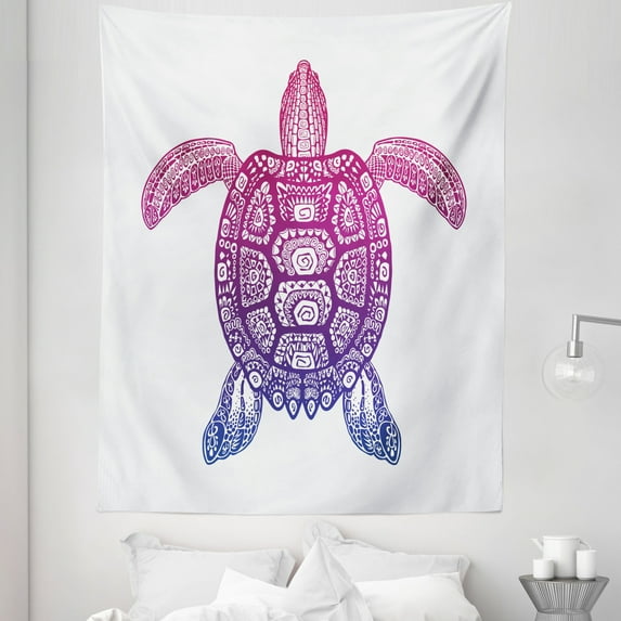 Turtle Tapestry, Totem Animal Motifs Vortex Circle and Triangle Shapes on the Shell, Fabric Wall Hanging Decor for Bedroom Living Room Dorm, 5 Sizes, Multicolor, by Ambesonne