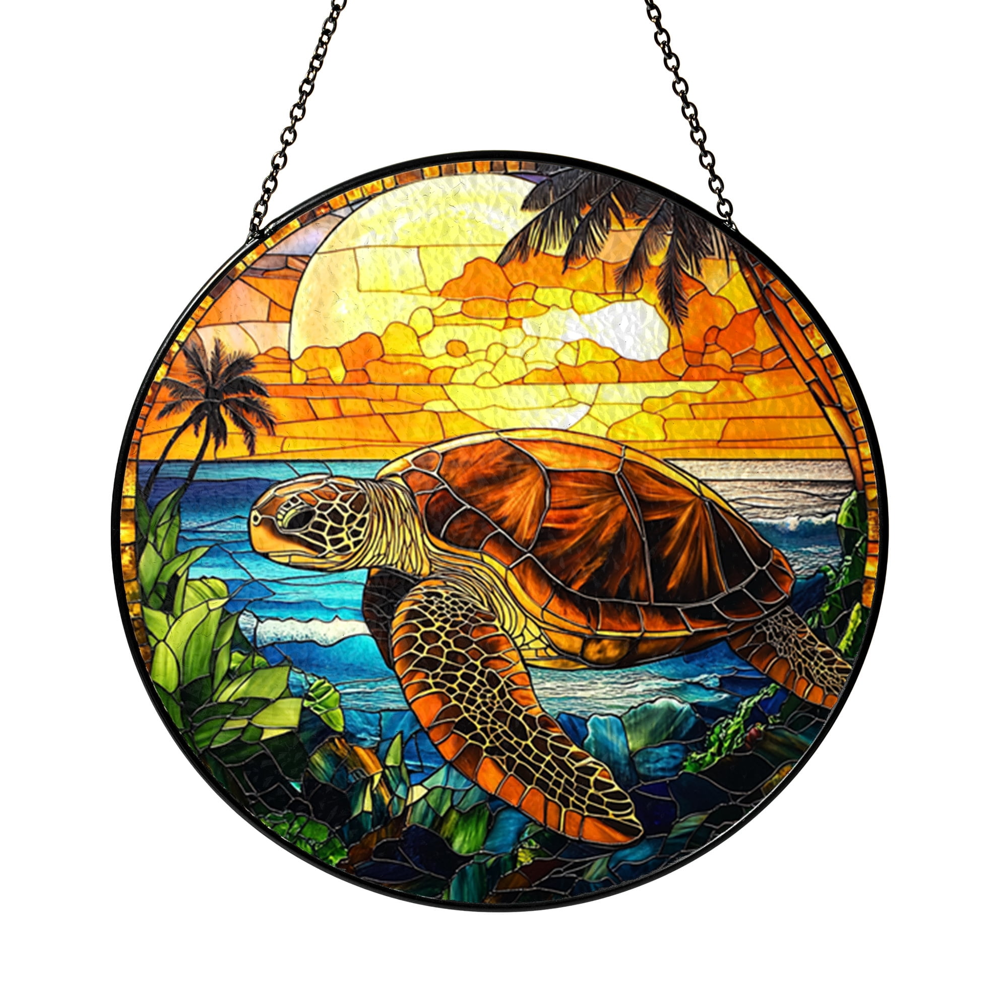 Turtle Theme Glass Style Window Hanging – Ocean Home Decor Art ...