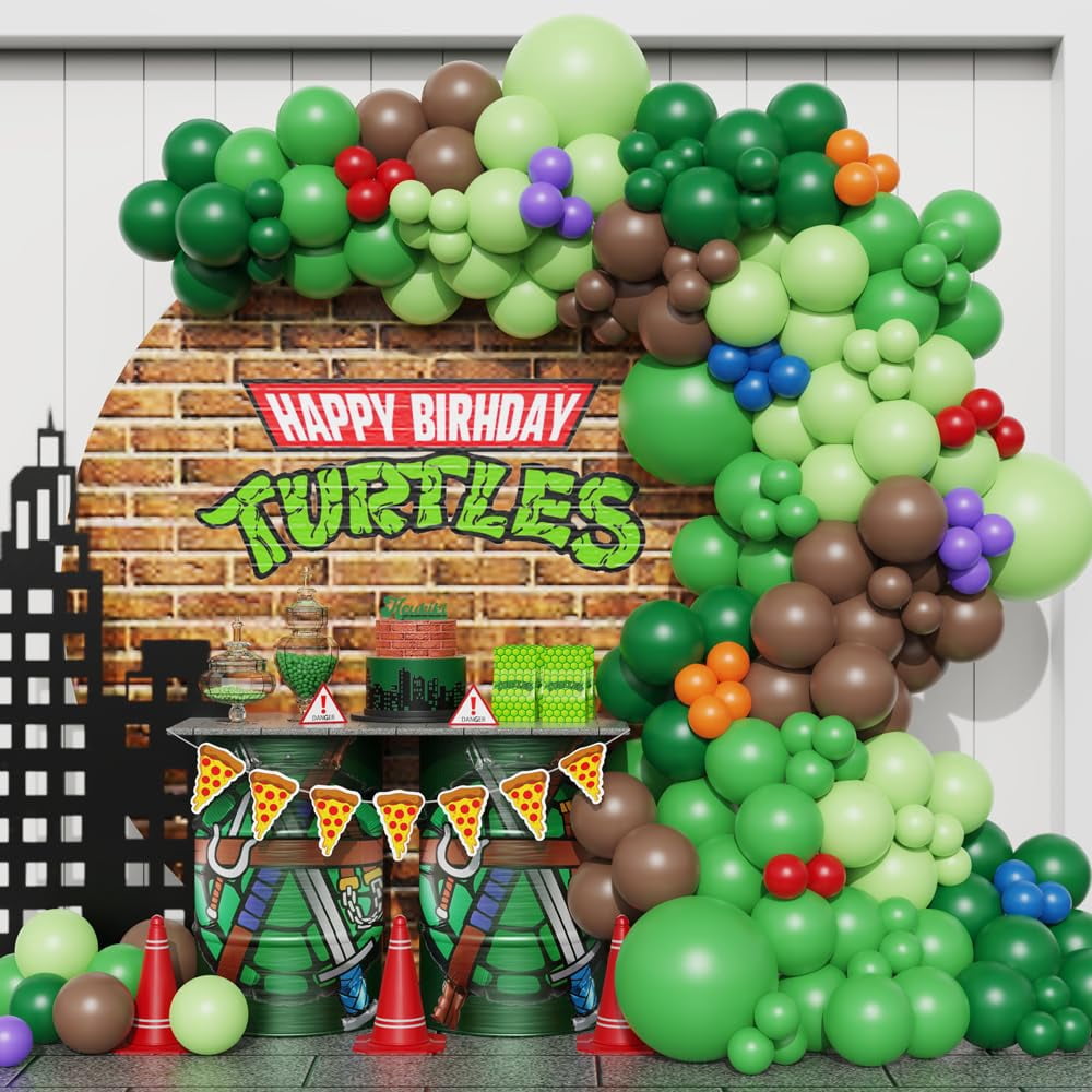 Turtle Theme Party Supplies ZS23 - 154pcs Green Brown Balloon Garland ...
