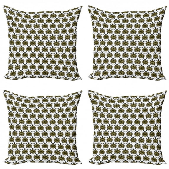 Ambesonne Turtle Throw Pillow Cover 4 Pack, Indigenous Animal Design, 16", Brown Yellow Black
