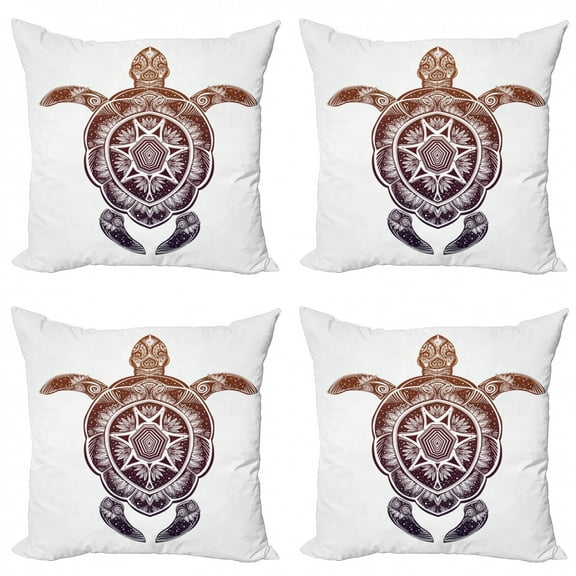 Ambesonne Turtle Throw Pillow Cover 4 Pack, Ornate Mandala Motif, 24", Multicolor