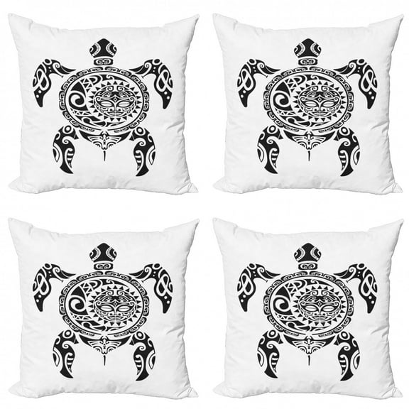 Ambesonne Turtle Throw Pillow Cover 4 Pack, Hawaiian Maori Animal, 18", White and Black
