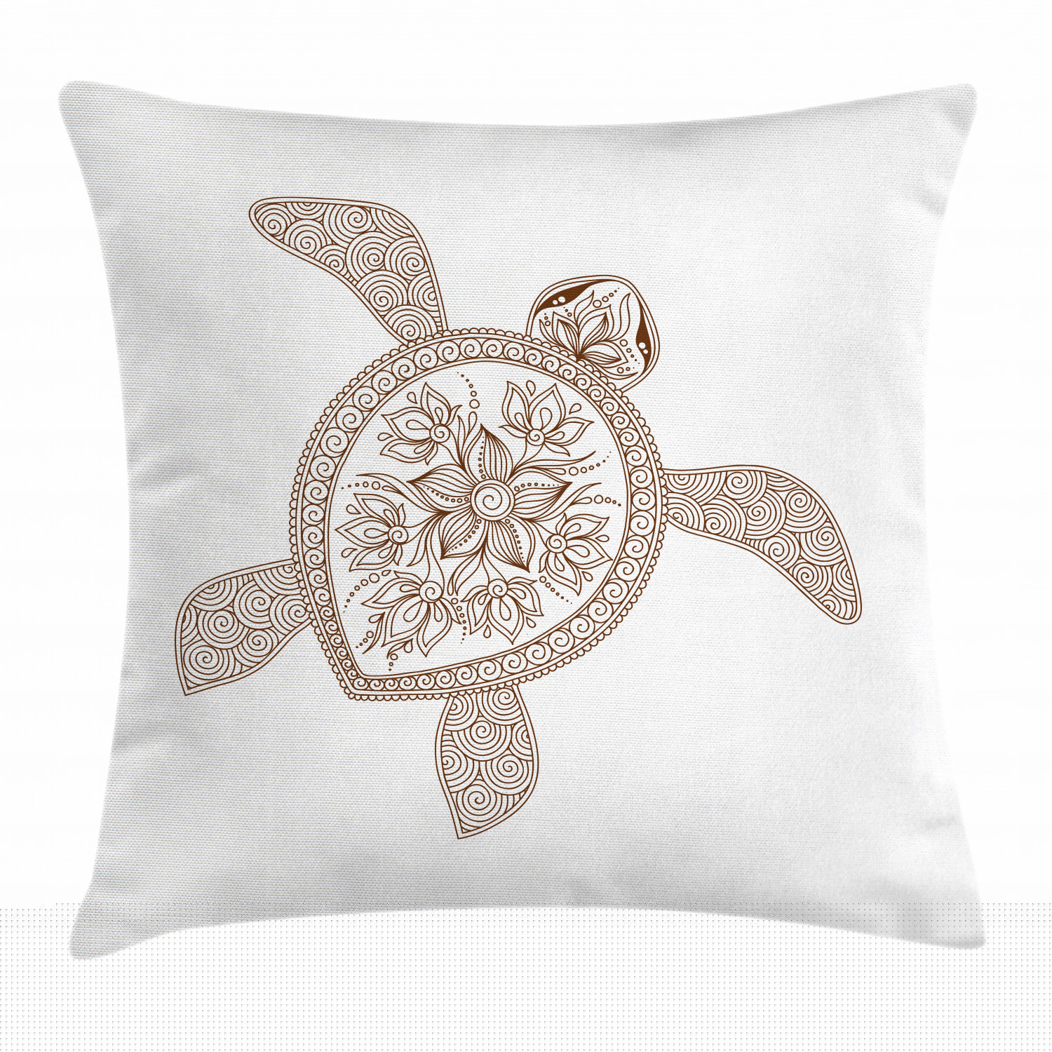 thumbnail image 1 of Turtle Throw Pillow Cushion Cover, Hand Drawn Floral Tortoise Vortex and Spiral Lines Built in Flappers, Decorative Square Accent Pillow Case, 16 X 16 Inches, White and Pale Caramel, by Ambesonne, 1 of 2