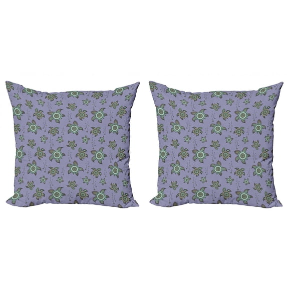 Turtle Throw Pillow Cushion Cover Pack of 2, Abstract Underwater Animals with Doodle Designs Nautical Wildlife Pattern, Zippered Double-Side Digital Print, 4 Sizes, Multicolor, by Ambesonne