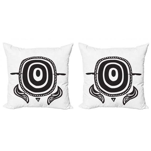 Turtle Throw Pillow Cushion Cover Pack of 2, Animal with Shell Bullseye Circles and Spiral Motifs Geometric Pattern, Zippered Double-Side Digital Print, 4 Sizes, Black and White, by Ambesonne