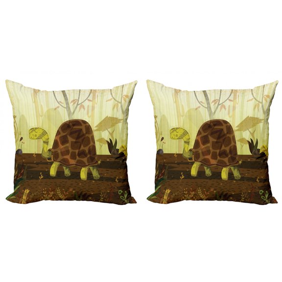 Ambesonne Turtle Throw Pillow Cover 2 Pack, Cartoon Woodland Design, 16", Multicolor