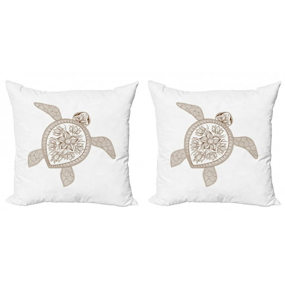 Ambesonne Turtle Throw Pillow Cover 2 Pack, Floral Shell Spirals, 18", White and Chestnut Brown