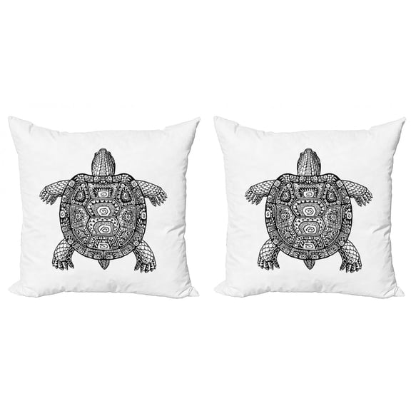 Ambesonne Turtle Throw Pillow Cover 2 Pack, Tribal Art on Tortoise, 18", Black and White