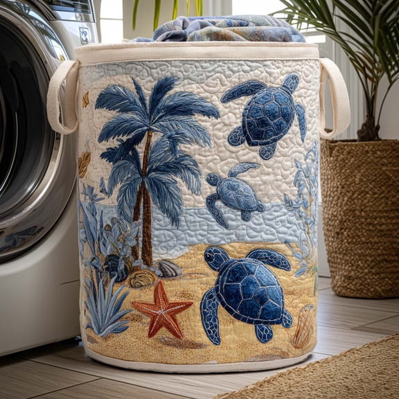 Turtle Tides Quilted Laundry Basket