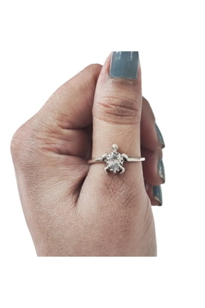 Turtle Tiny Ring, Natural Zircon Turtle Ring, Turtle CZ Birthstone, 925 Silver, Womens Ring, Stackable Ring, Dainty Minimal Ring, Statement Jewelry, Micron Plating, Daily Wear, Solitaire Turtle Ring