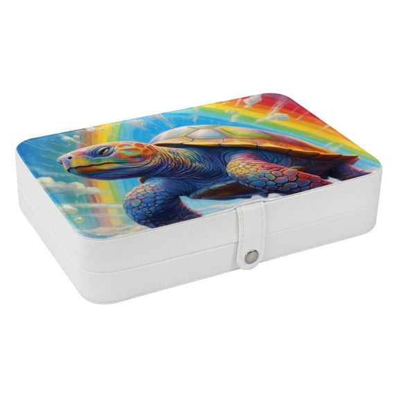 Turtle Travel Jewelry Box Display Case with Removable Compartment - Portable PU Leather Organizer